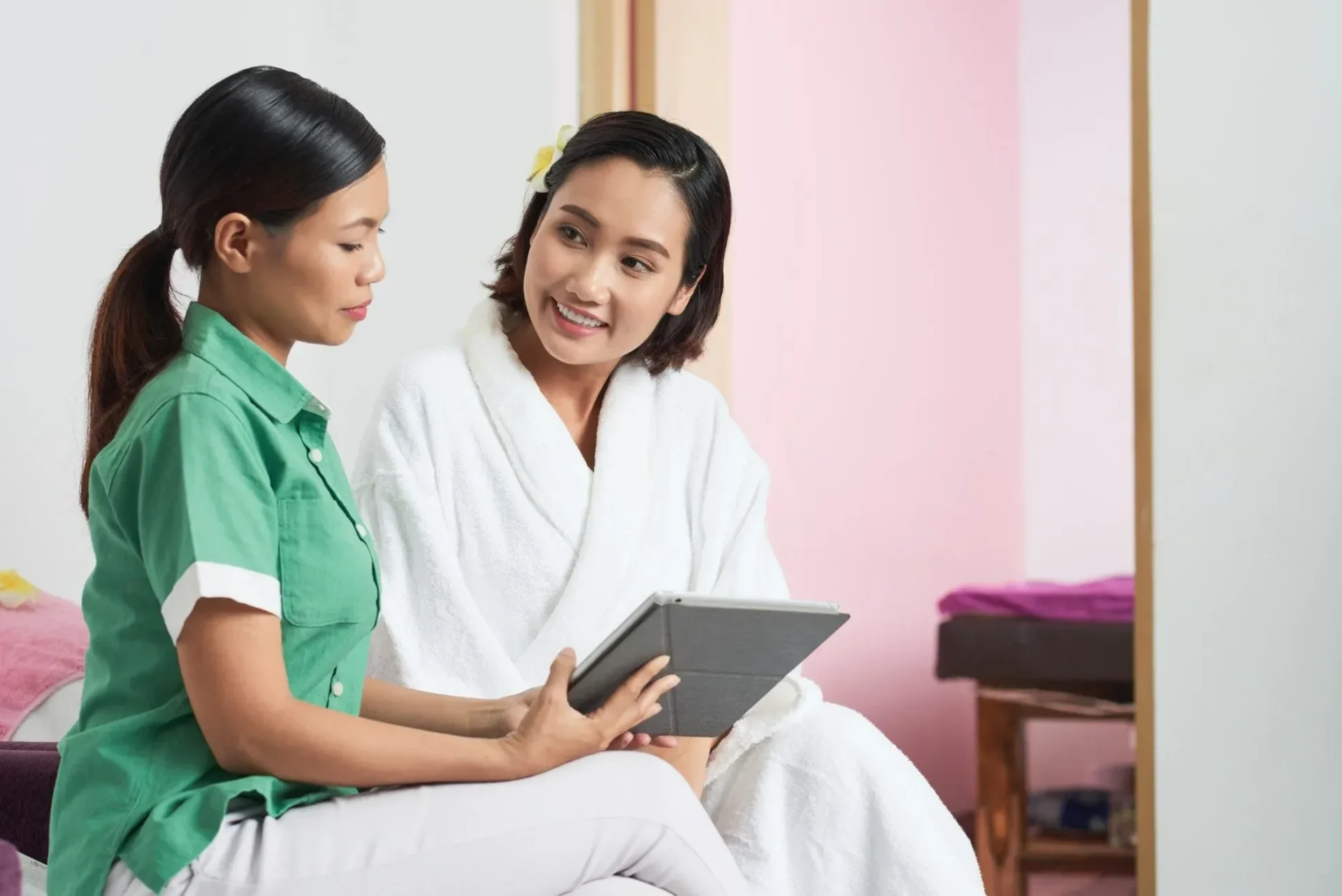 Spa consultation with digital tablet