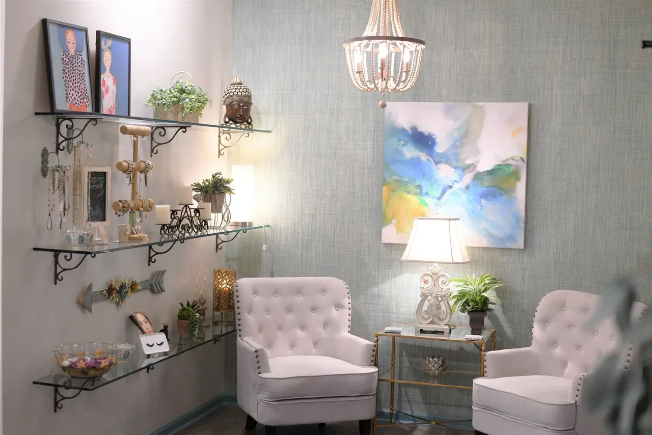 Modern lounge with abstract art