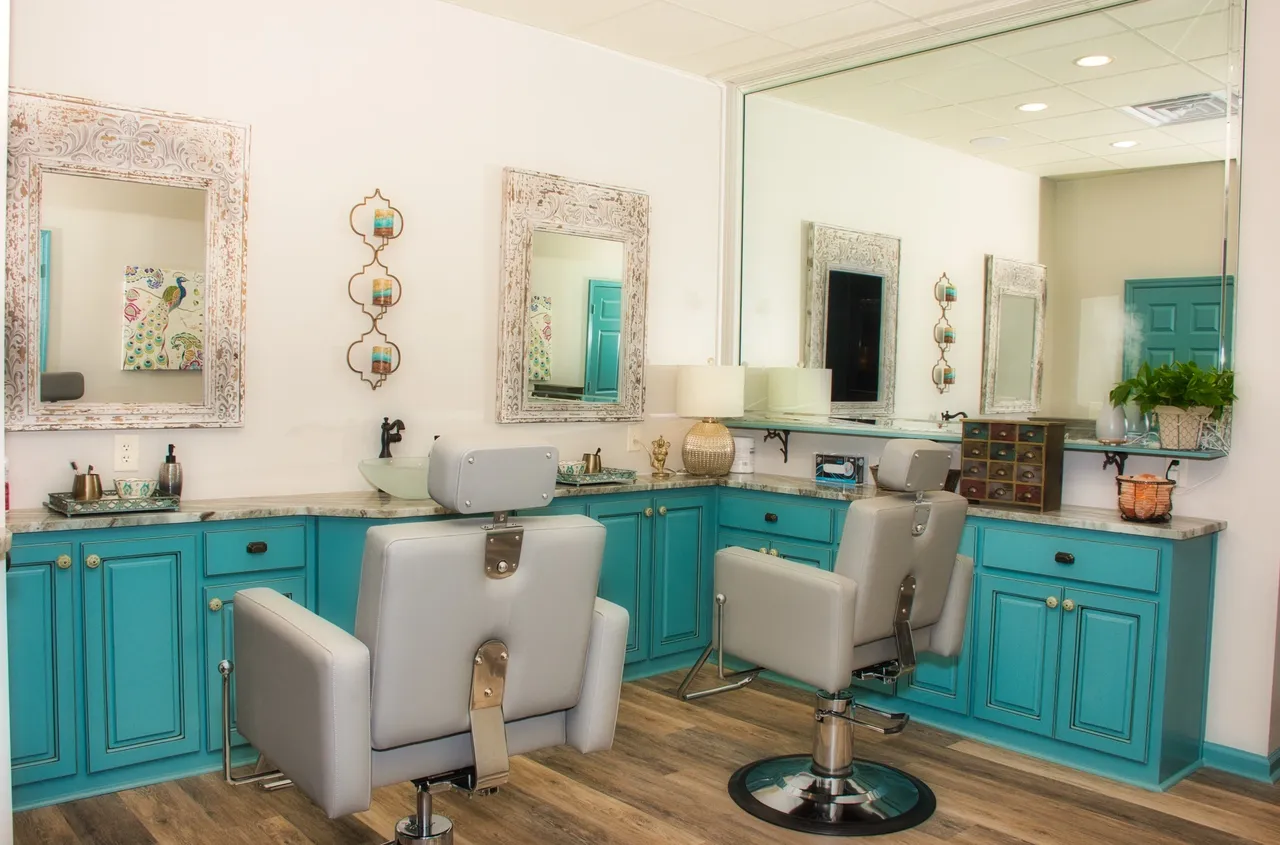 Hair salon mirrors and chairs setup